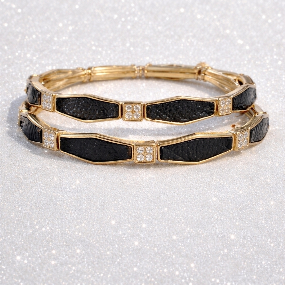 ELEGANT BLACK AND GOLD LINK BRACELETS. EUC